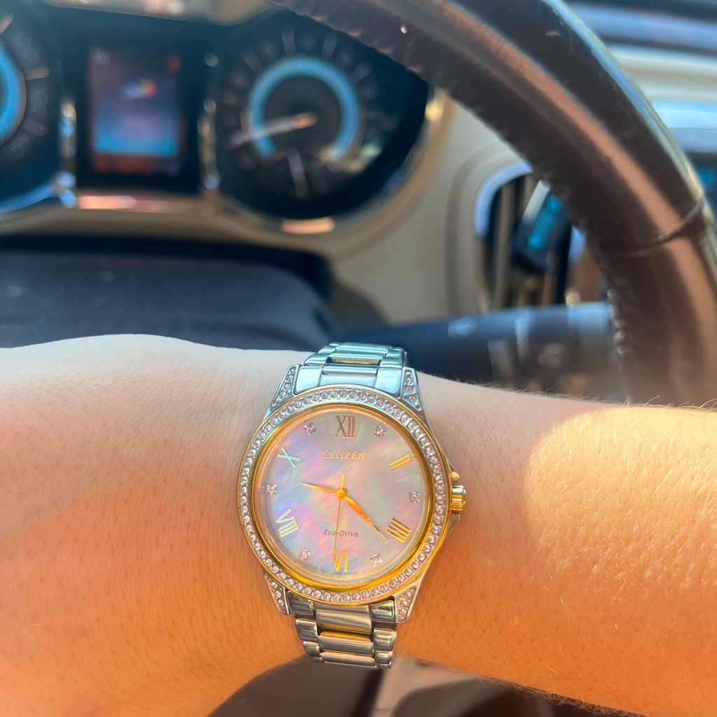 Citizen Ladies Crystal EcoDrive 3 Hand Roman Numeral Markers Motherofpearl Dial